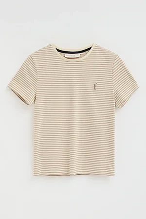 Camiseta a rayas color crudo y marrón claro de corte regular con bordado Rigby Go - Image 10