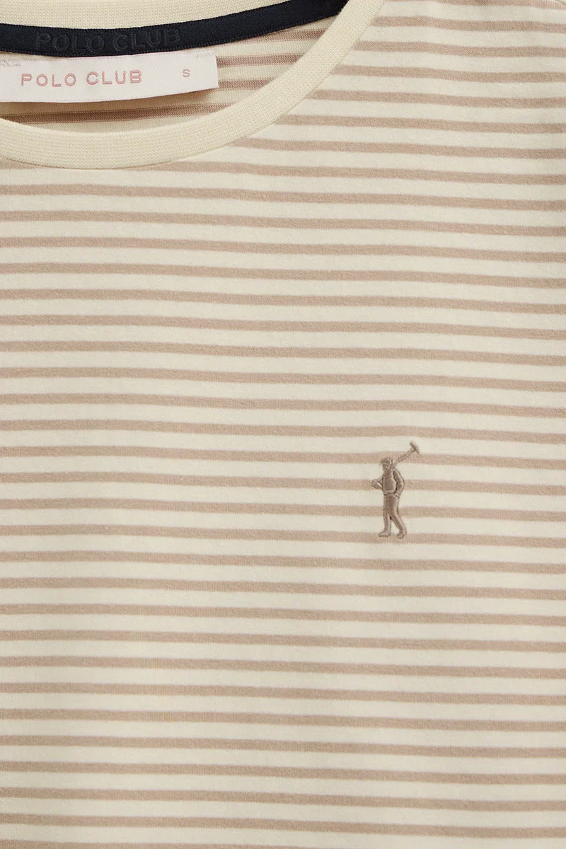 Camiseta a rayas color crudo y marrón claro de corte regular con bordado Rigby Go - Image 7