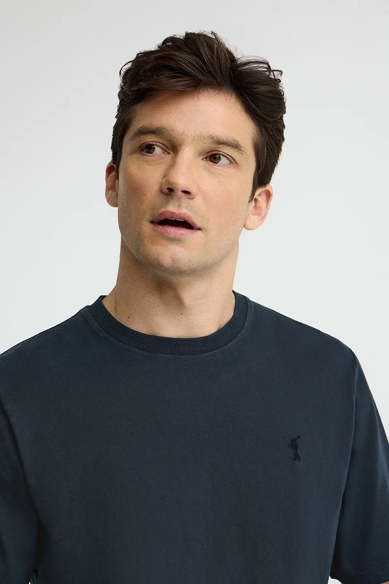 Camiseta azul marino de corte holgado y cuello redondo con logo Rigby Go - Image 3