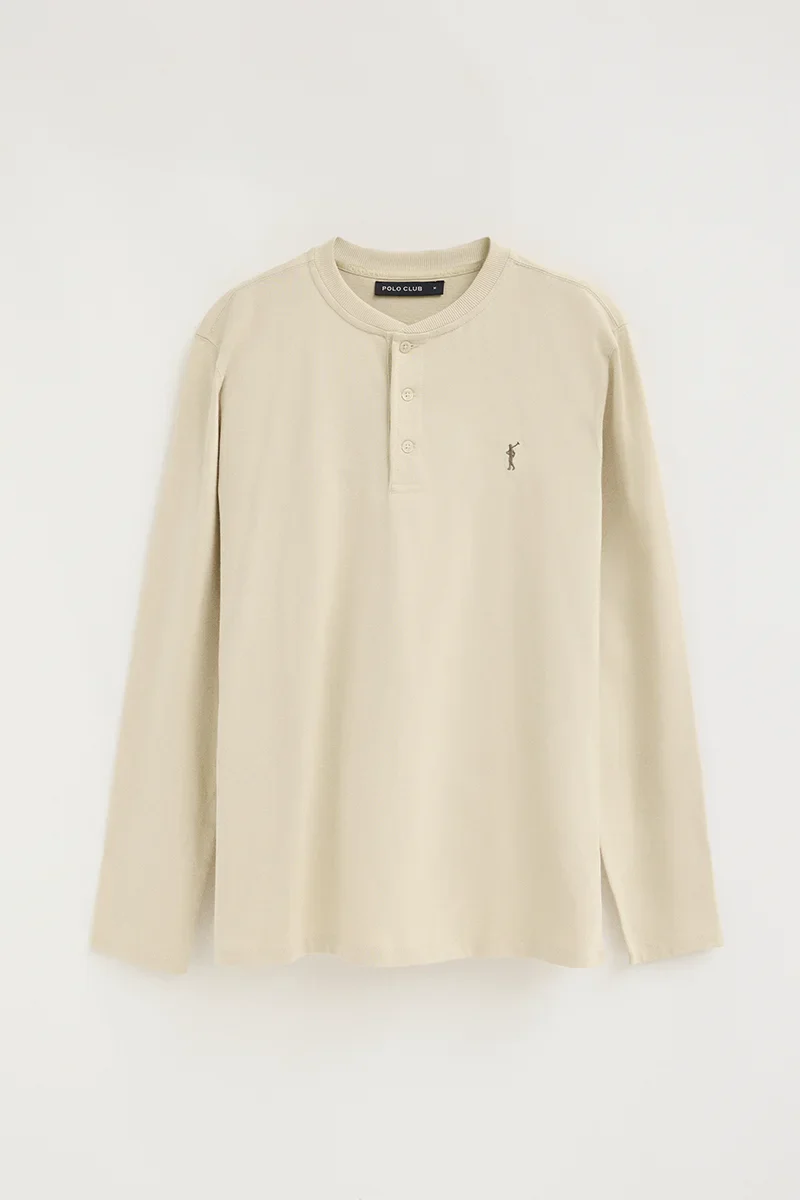 Camiseta beige de cuello panadero con bordado Rigby Go - Image 9