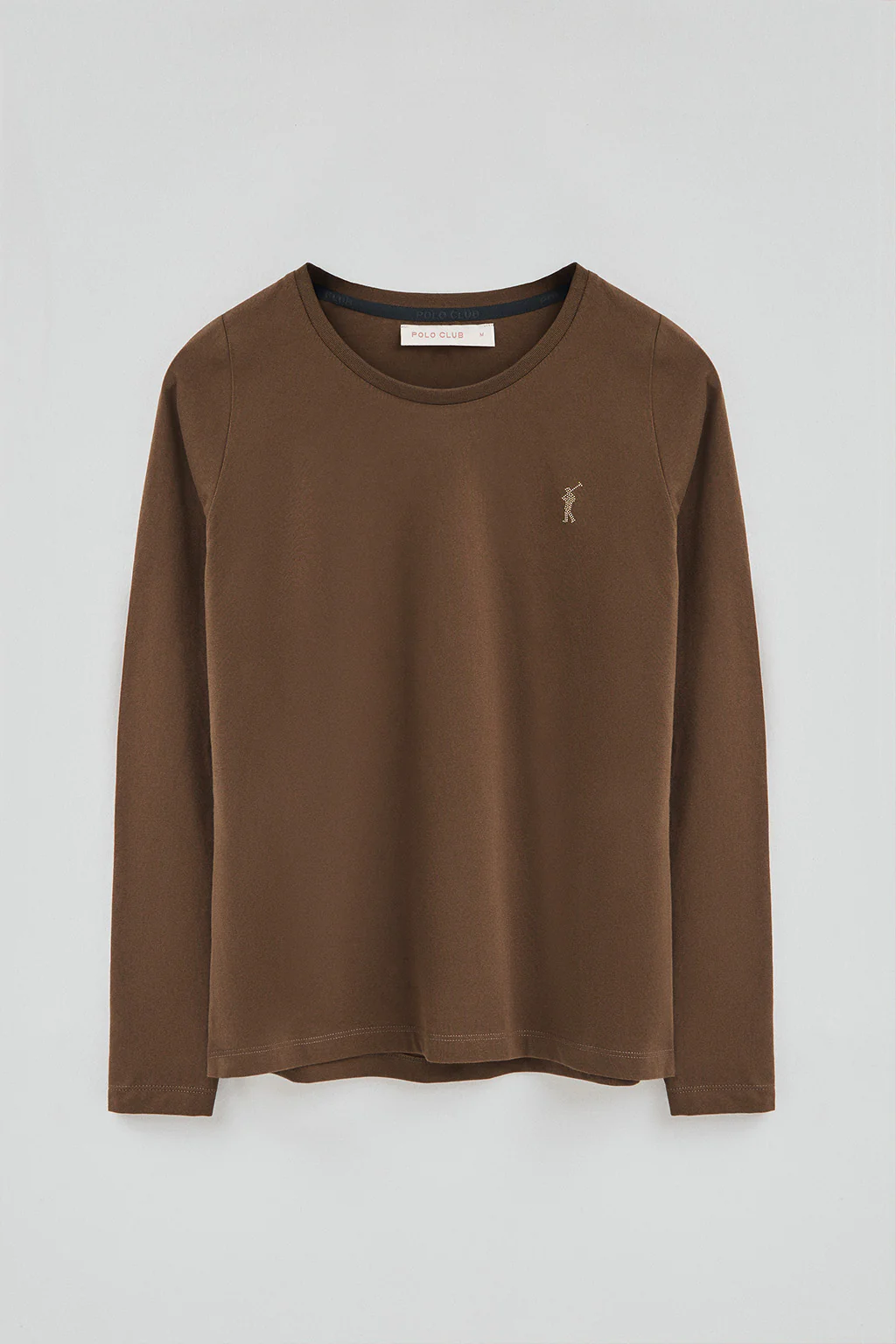 Camiseta marrón oscuro de manga larga y cuello redondo con logo Rigby Go Gold - Image 5