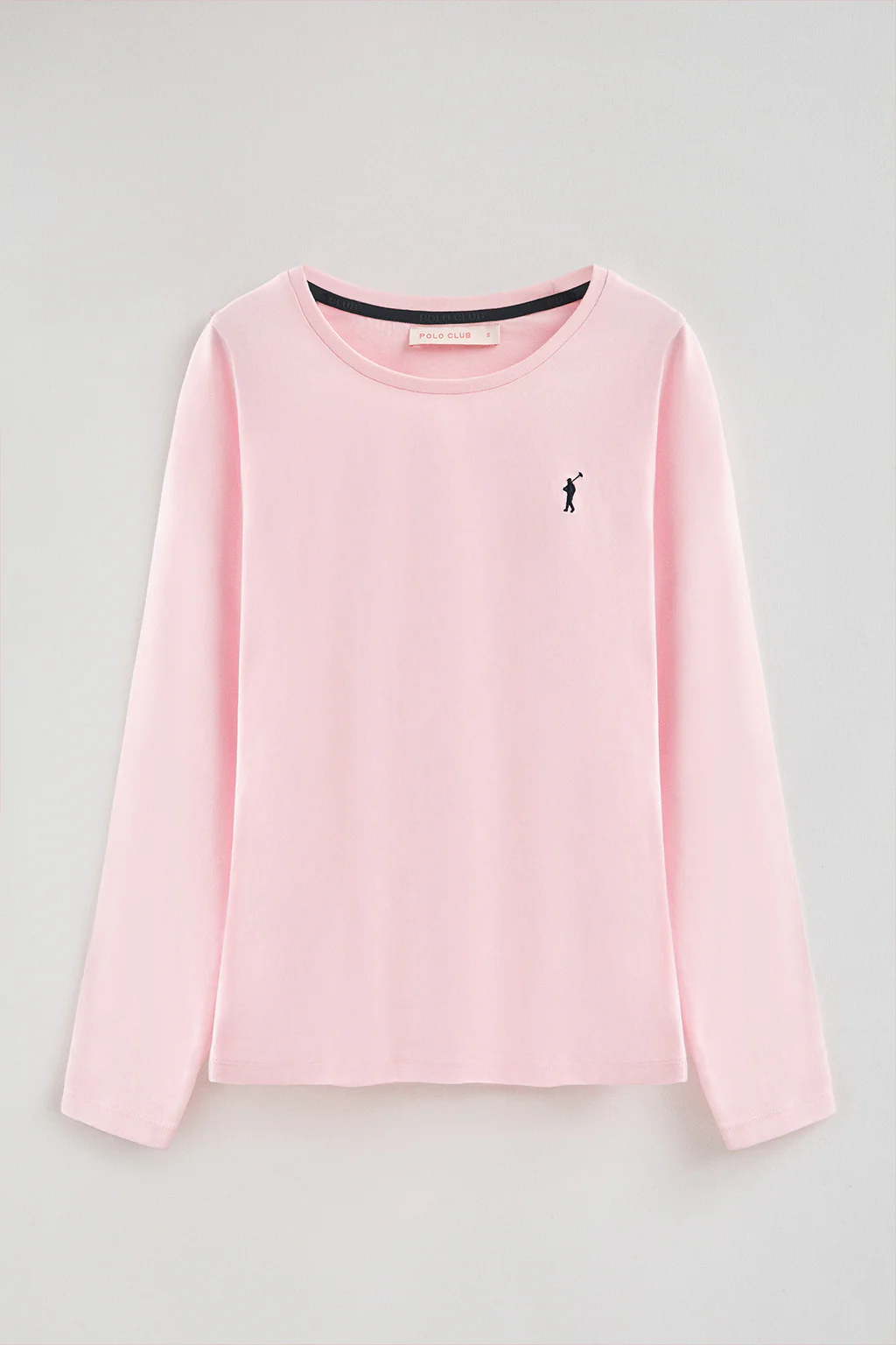 Camiseta rosa de manga larga y cuello redondo con logo bordado Rigby Go - Image 5