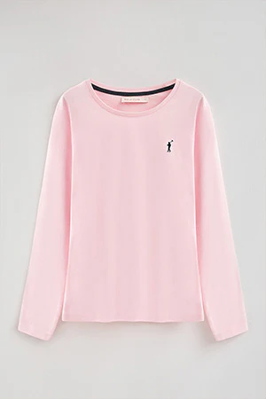 Camiseta rosa de manga larga y cuello redondo con logo bordado Rigby Go - Image 9