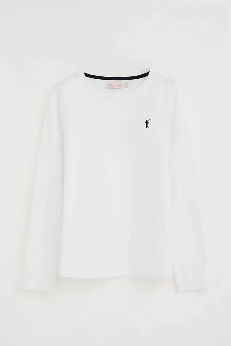 Camiseta blanca de manga larga y cuello redondo con bordado Rigby Go - Image 5