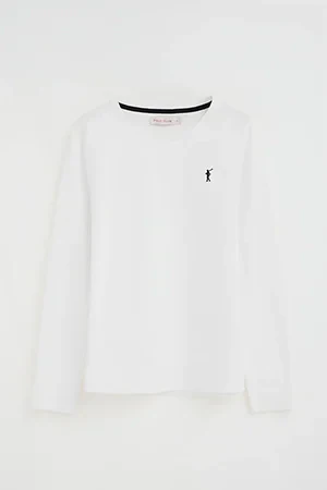 Camiseta blanca de manga larga y cuello redondo con bordado Rigby Go - Image 9