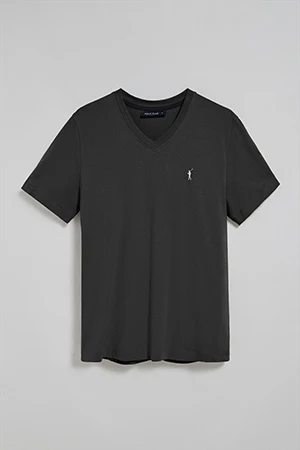Camiseta negra con cuello de pico y logo bordado Rigby Go - Image 2
