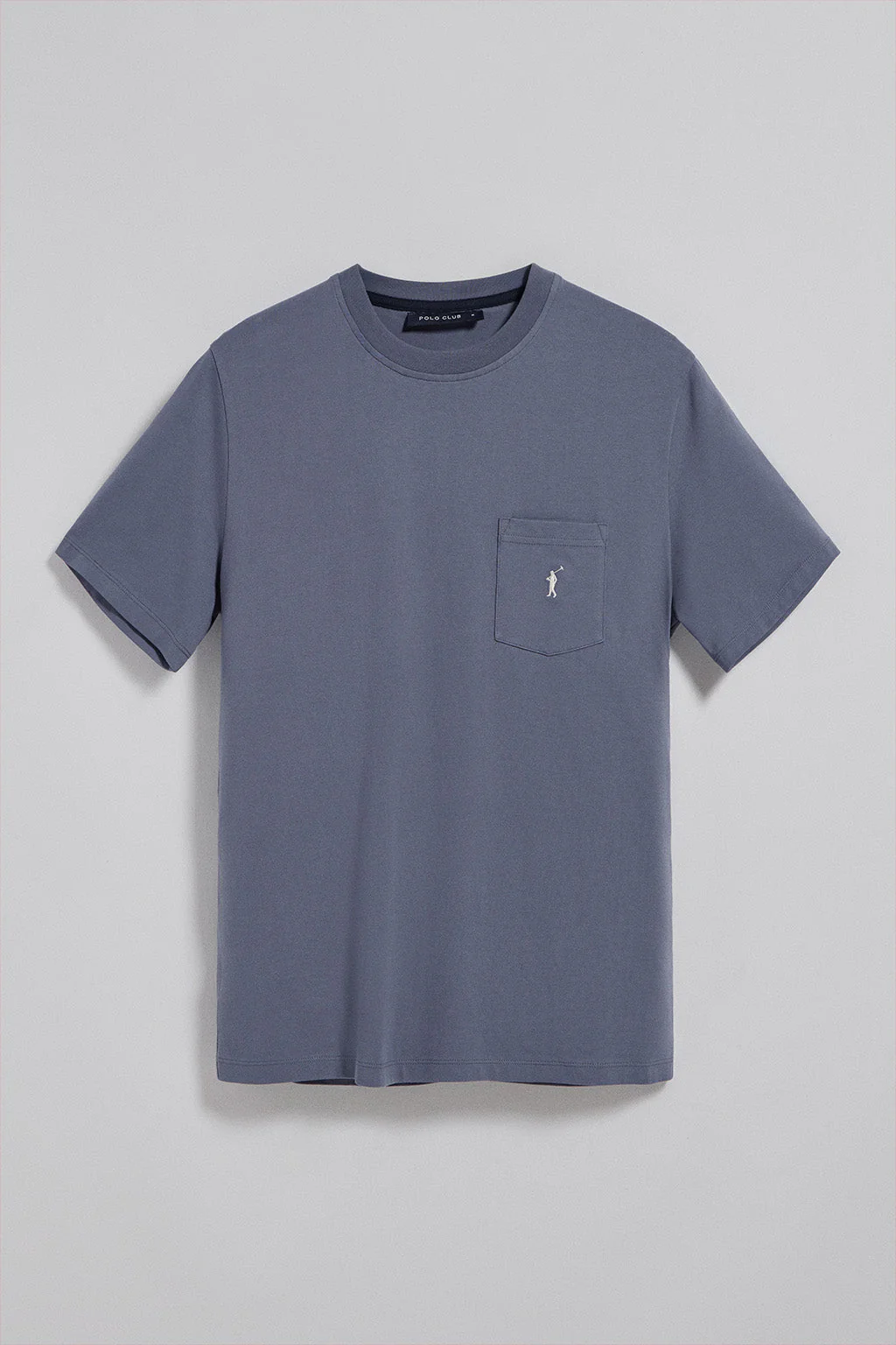 Camiseta azul denim de cuello redondo con bolsillo y logo Rigby Go - Image 8