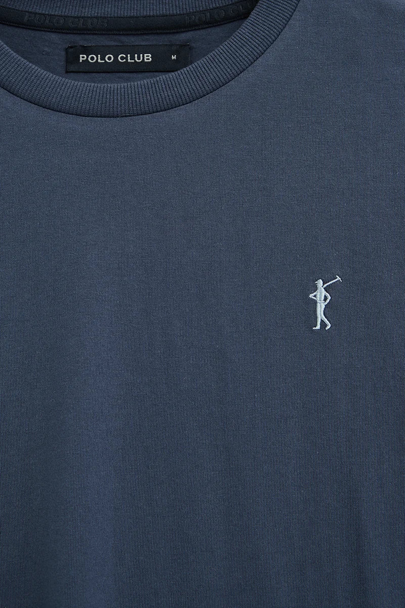 Camiseta azul denim de manga larga y corte recto con bordado Rigby Go - Image 6