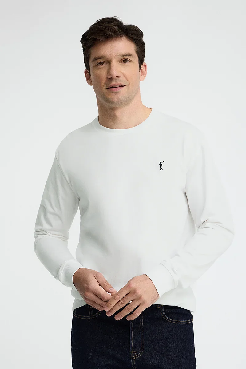Camiseta blanca de manga larga y corte recto con bordado Rigby Go - Image 2