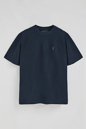 Camiseta azul marino de algodón y lino con bordado Rigby Go - Image 8