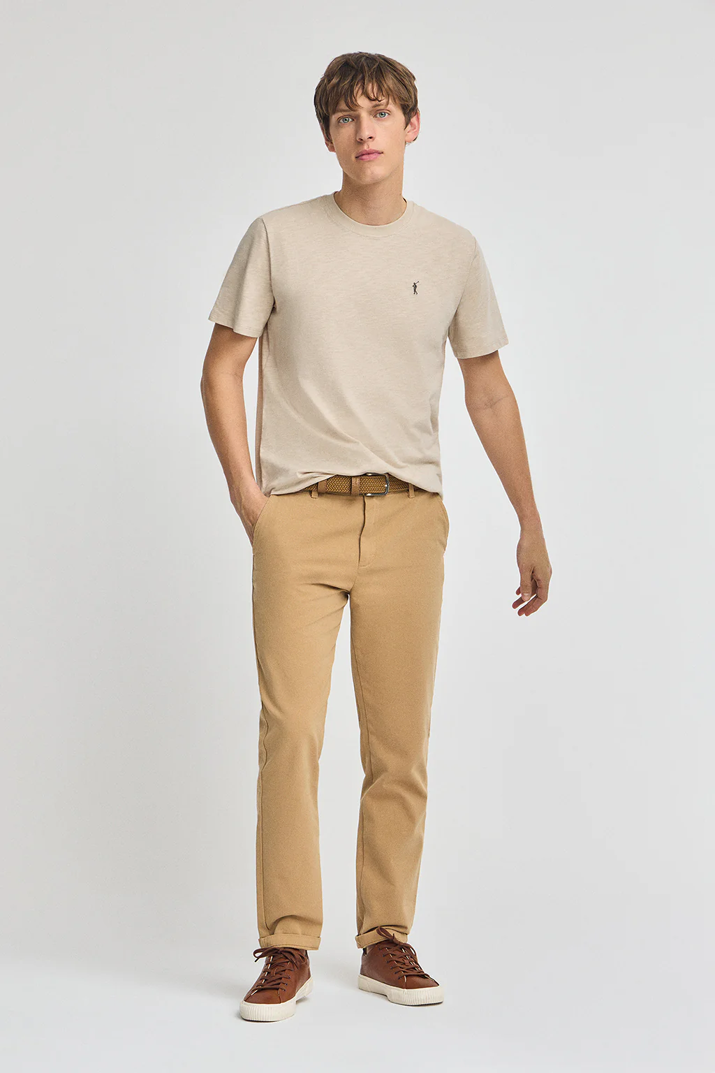 Camiseta beige de algodón flamé y bordado Rigby Go - Image 3