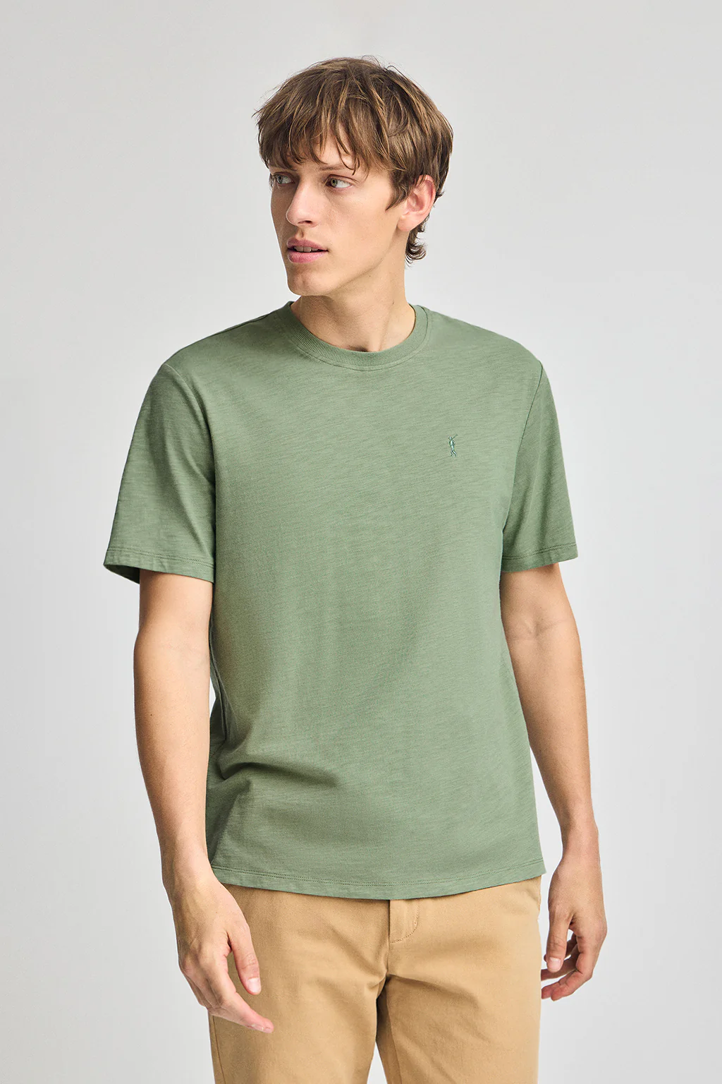 Camiseta verde jade de algodón flamé y bordado Rigby Go