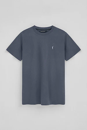 Camiseta azul denim con cuello redondo y bordado Rigby Go - Image 9