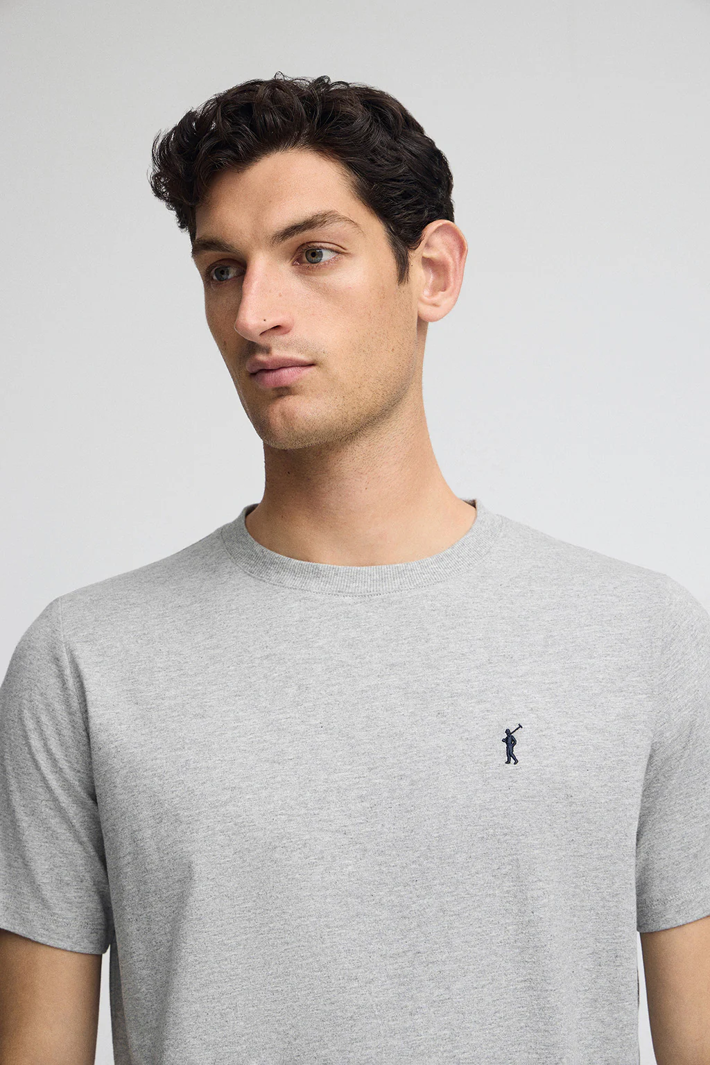 Camiseta gris vigoré con cuello redondo y bordado Rigby Go