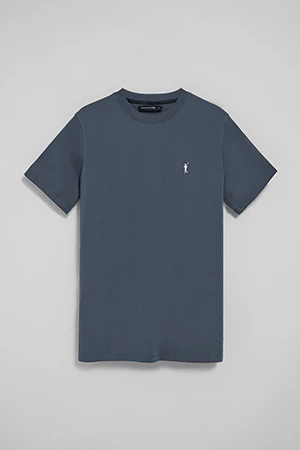 Camiseta azul denim con cuello redondo y bordado Rigby Go - Image 6