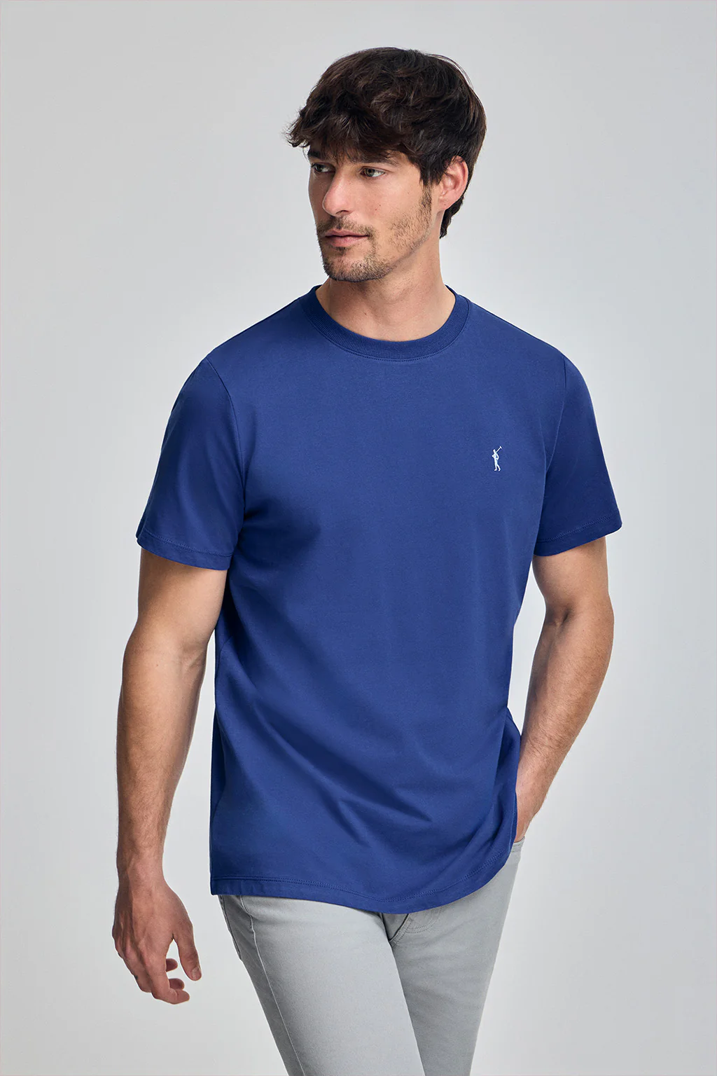 Camiseta azul royal con cuello redondo y bordado Rigby Go