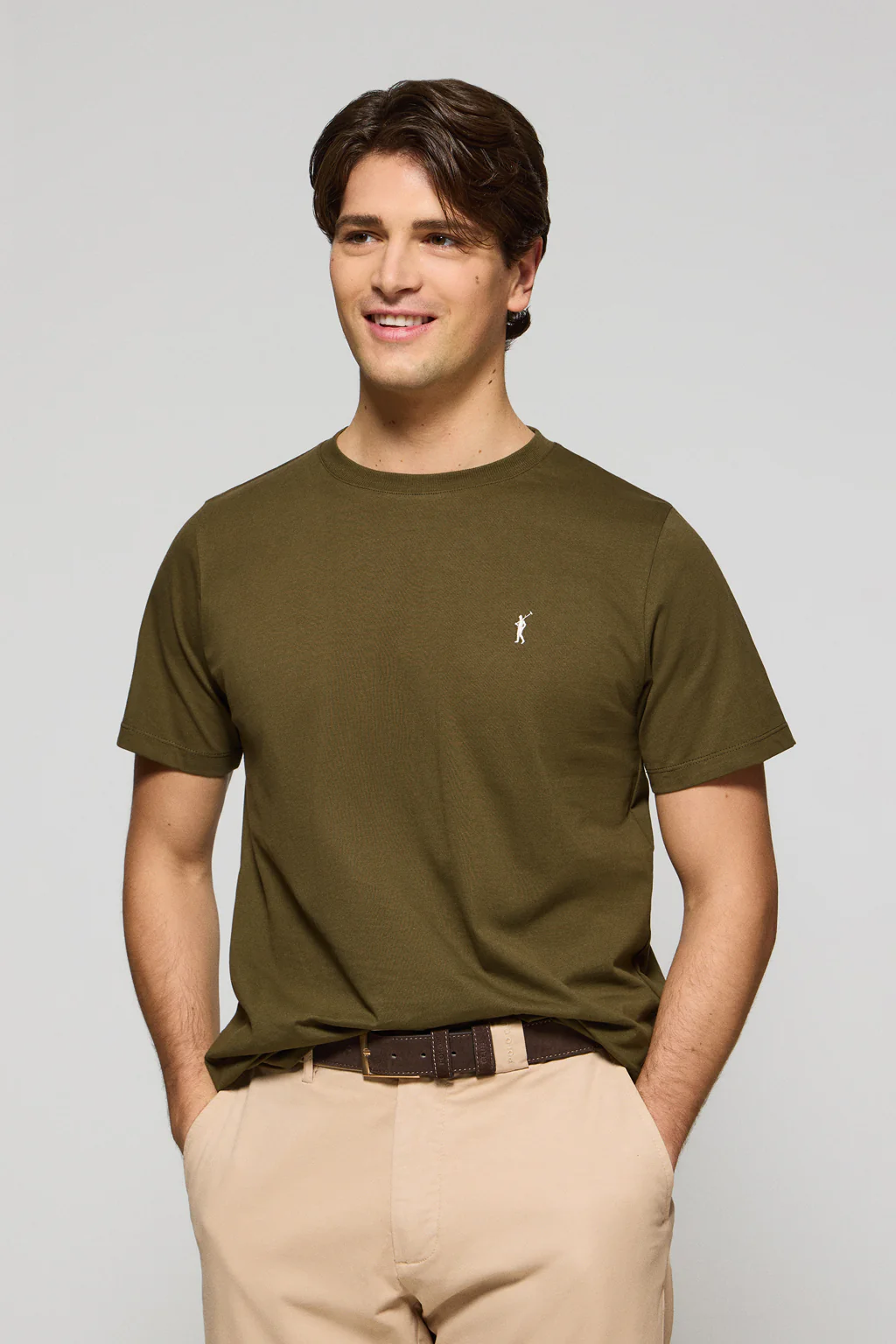 Camiseta caqui con cuello redondo y bordado Rigby Go
