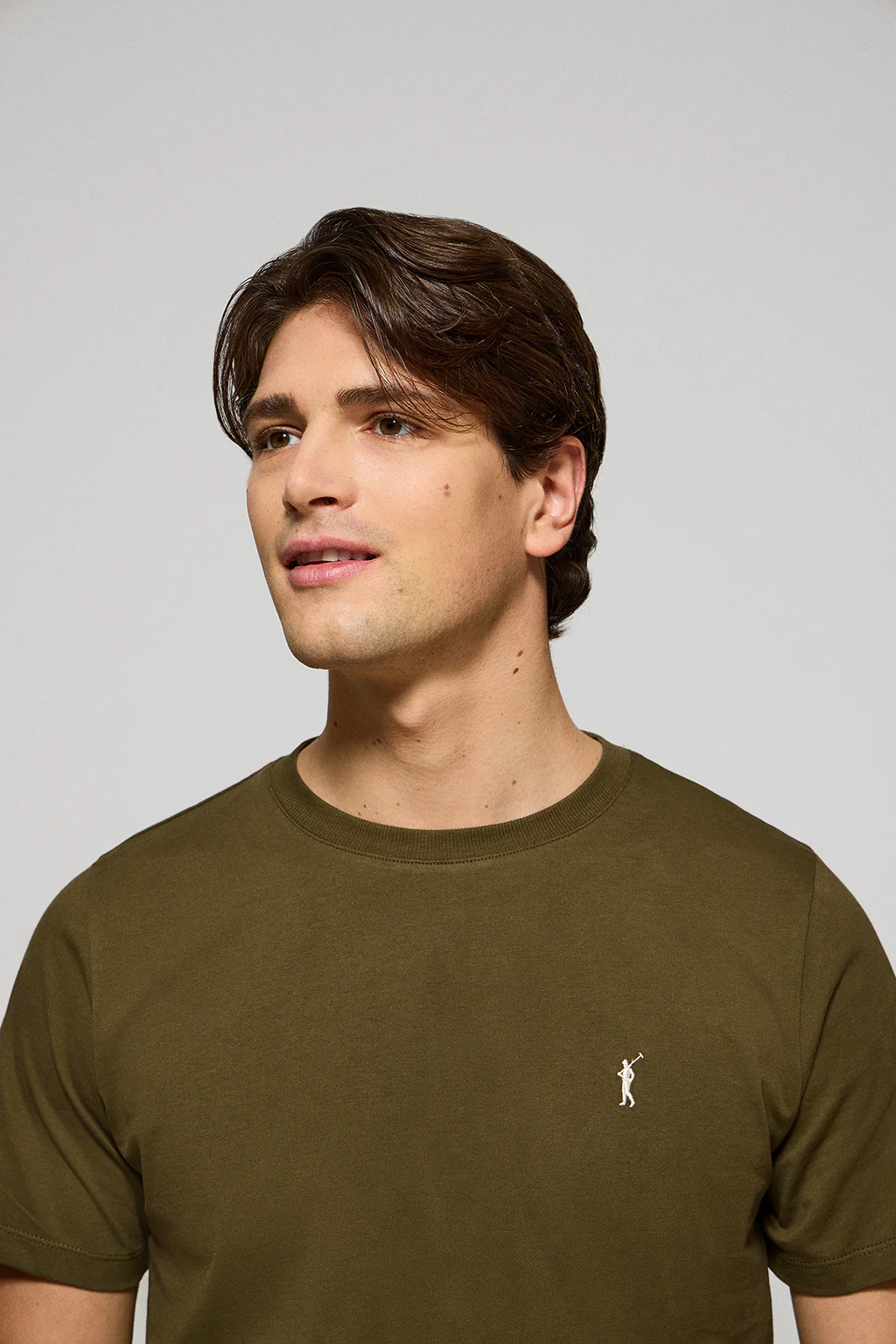 Camiseta caqui con cuello redondo y bordado Rigby Go - Image 3