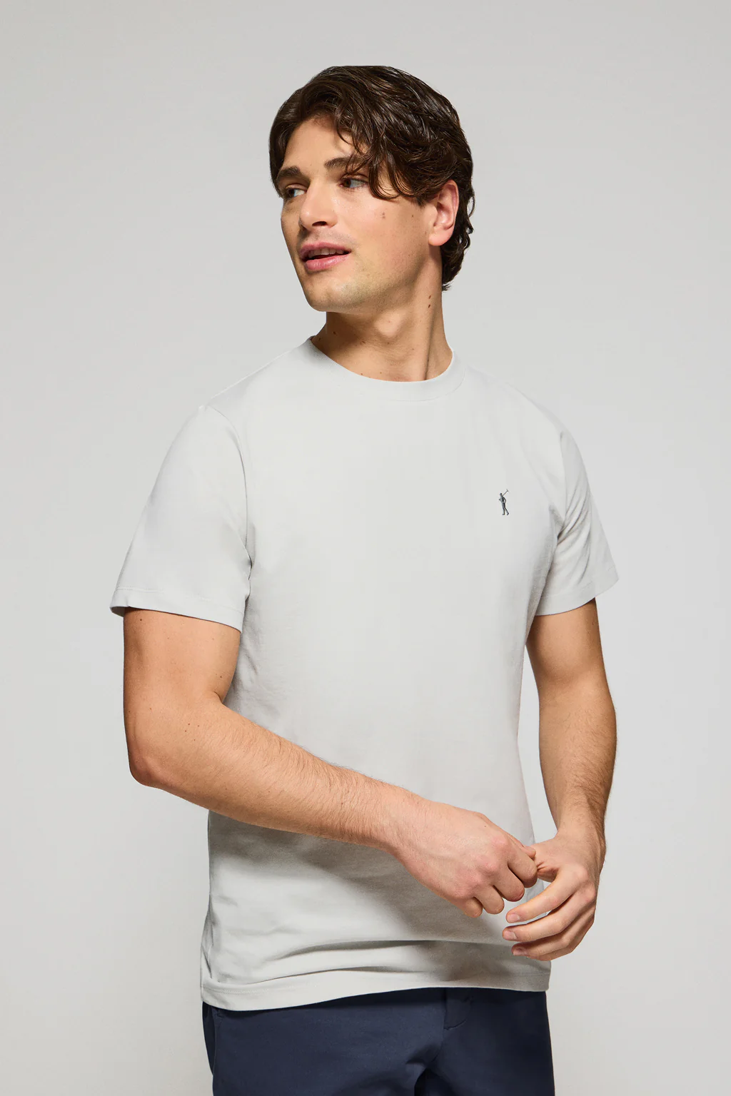 Camiseta gris claro con cuello redondo y bordado Rigby Go