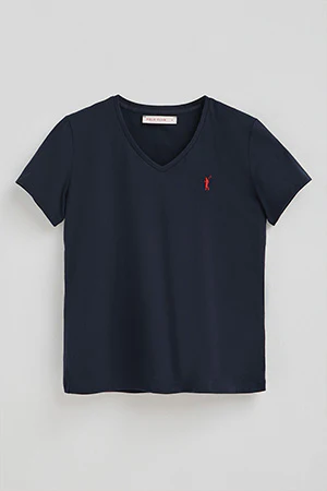 Camiseta azul marino de manga corta y cuello pico con logo Rigby go - Image 8