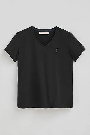Camiseta negra de manga corta y cuello pico con logo Rigby go - Image 8