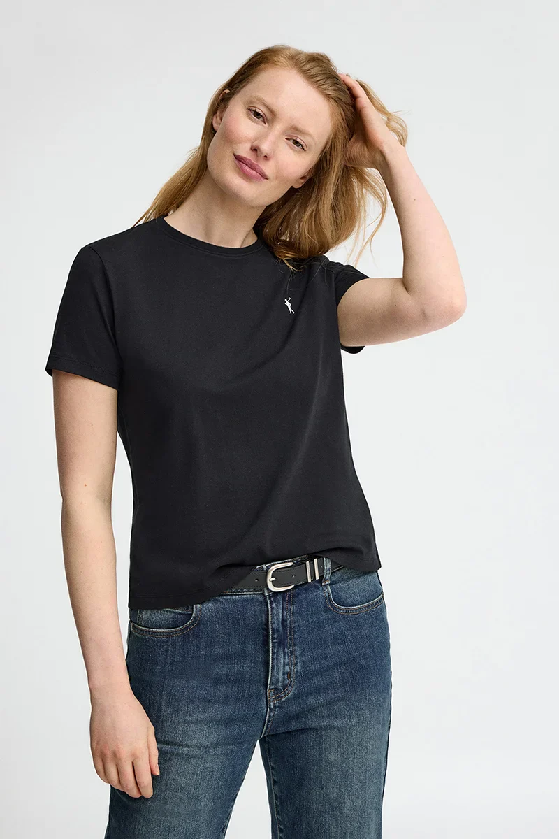 Camiseta negra de manga corta y cuello redondo con bordado Rigby Go