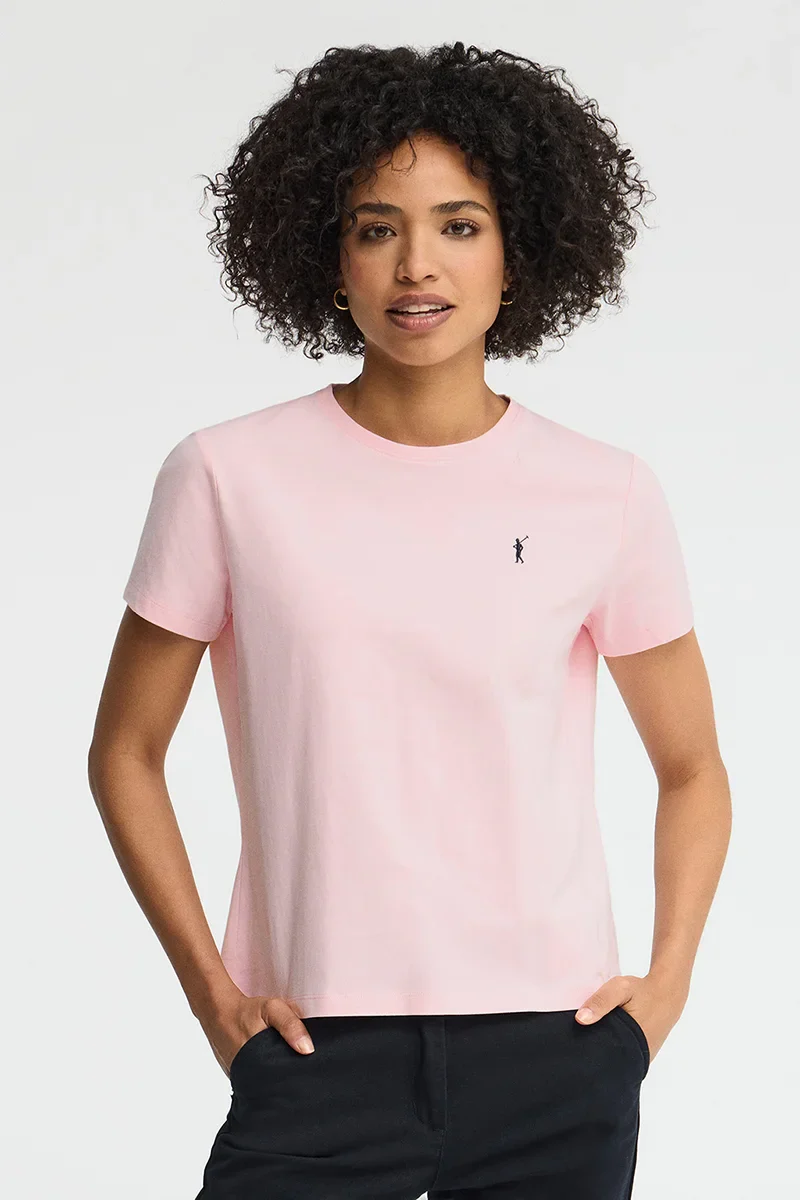 Camiseta rosa de manga corta y cuello redondo con bordado Rigby Go