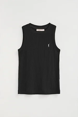Camiseta sin mangas negra de canalé con corte slim y bordado Rigby Go - Image 10
