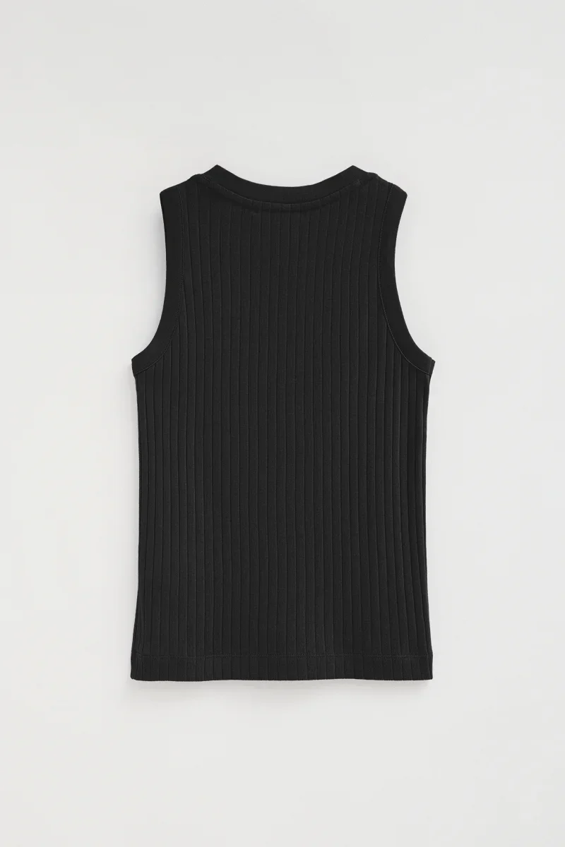 Camiseta sin mangas negra de canalé con corte slim y bordado Rigby Go - Image 8