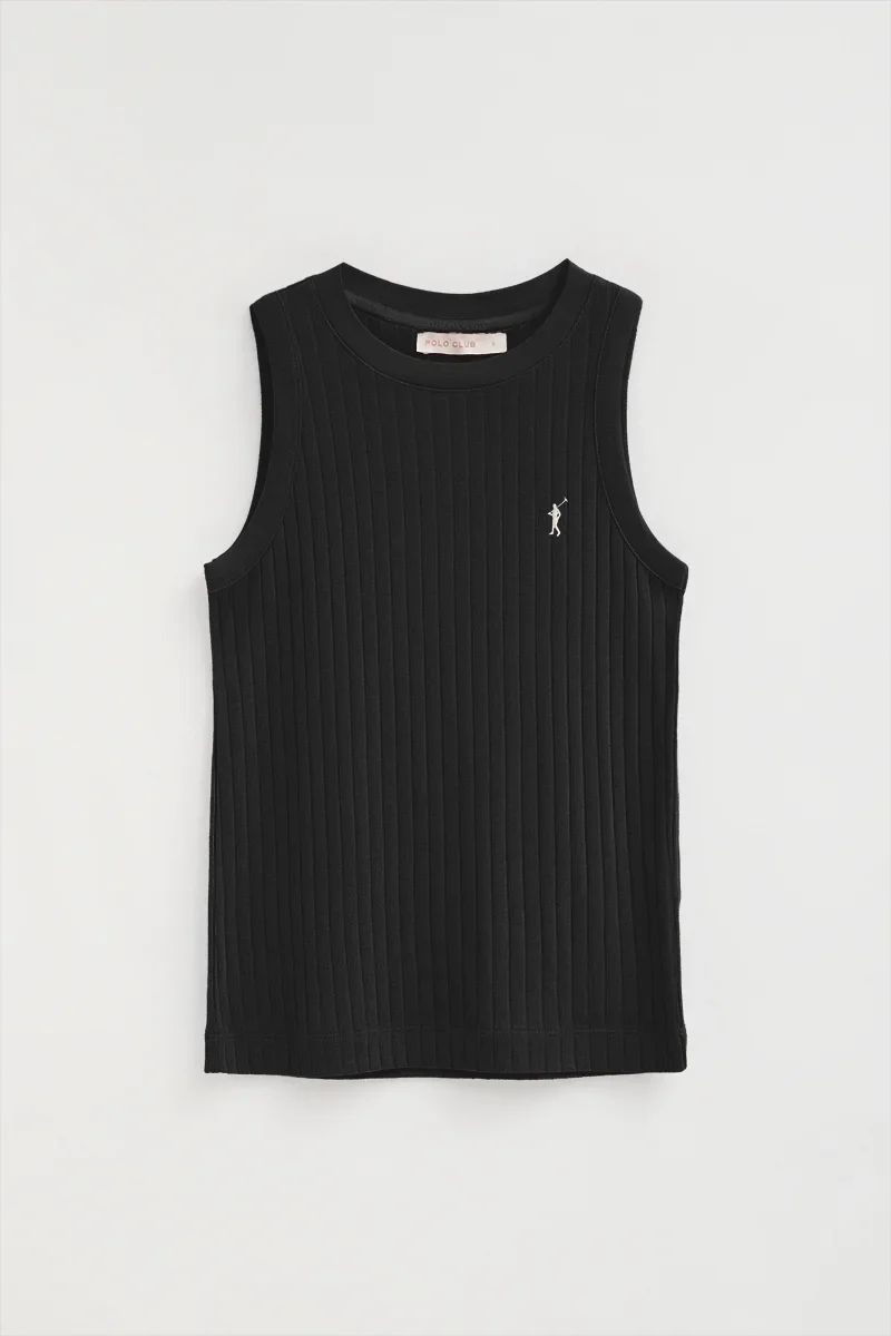 Camiseta sin mangas negra de canalé con corte slim y bordado Rigby Go - Image 9