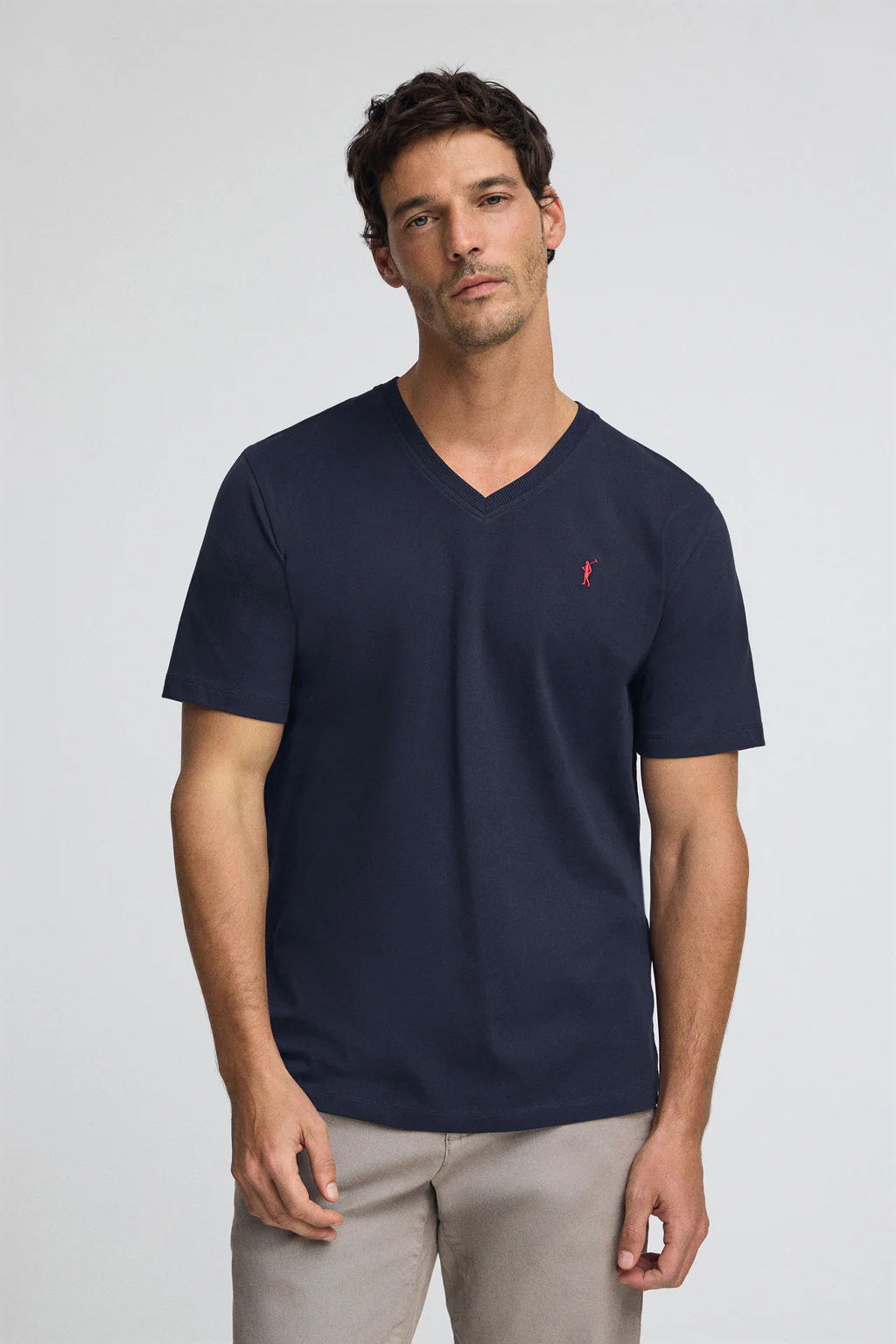 Camiseta azul marino con cuello pico y bordado Rigby Go