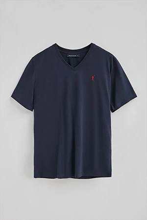 Camiseta azul marino con cuello pico y bordado Rigby Go - Image 7