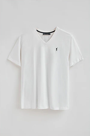 Camiseta blanca con cuello pico y bordado Rigby Go - Image 7