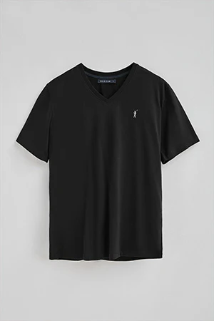 Camiseta negra con cuello pico y bordado Rigby Go - Image 7