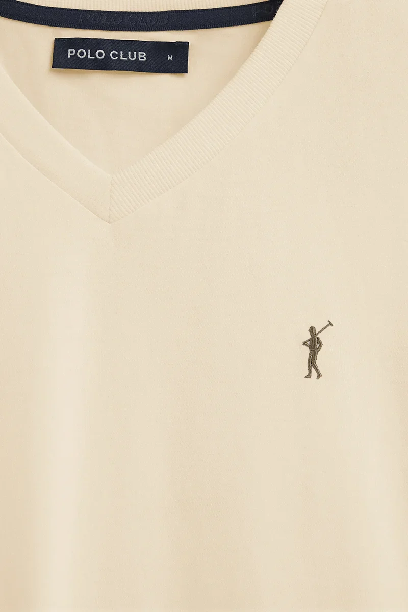 Camiseta color crema de cuello pico con logo Rigby Go - Image 6