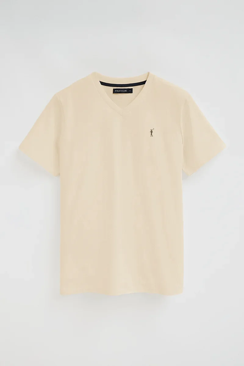 Camiseta color crema de cuello pico con logo Rigby Go - Image 8