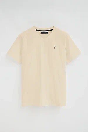 Camiseta color crema de cuello pico con logo Rigby Go - Image 9