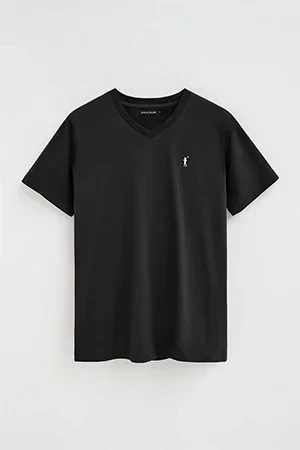 Camiseta negra de cuello pico con logo Rigby Go - Image 9