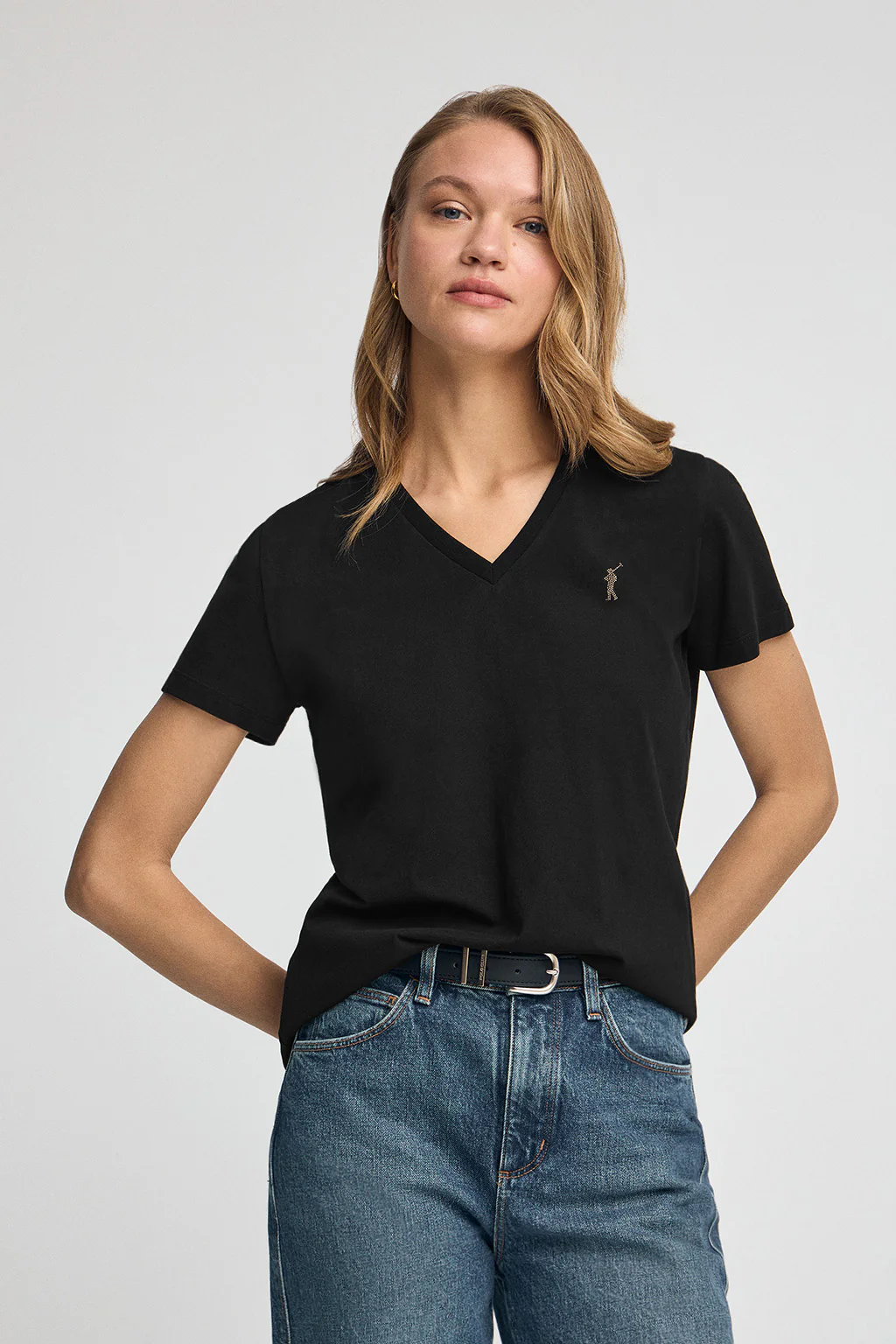 Camiseta negra con cuello de pico y logo Rigby Go Gold