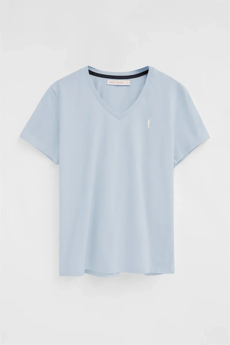 Camiseta azul claro de manga corta y cuello pico con bordado Rigby Go - Image 5