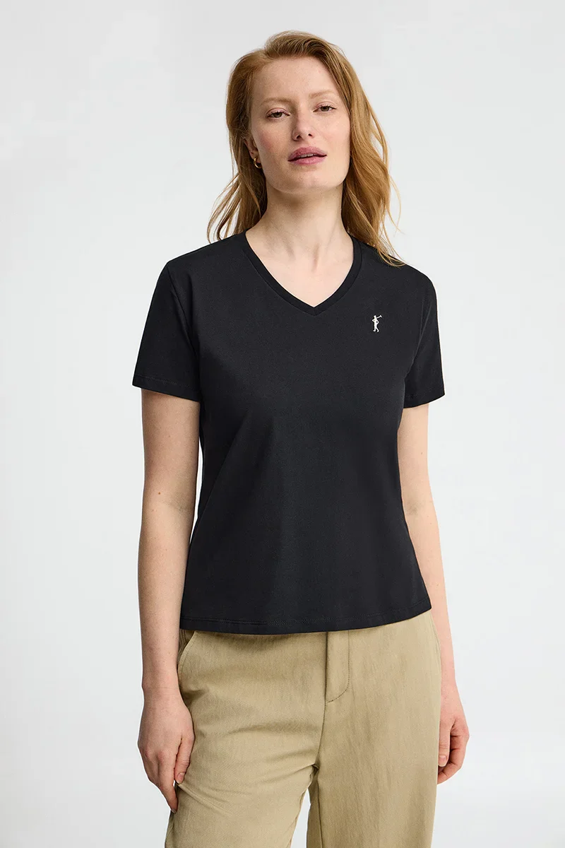 Camiseta negra de manga corta y cuello pico con bordado Rigby Go