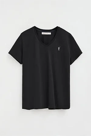 Camiseta negra de manga corta y cuello pico con bordado Rigby Go - Image 8