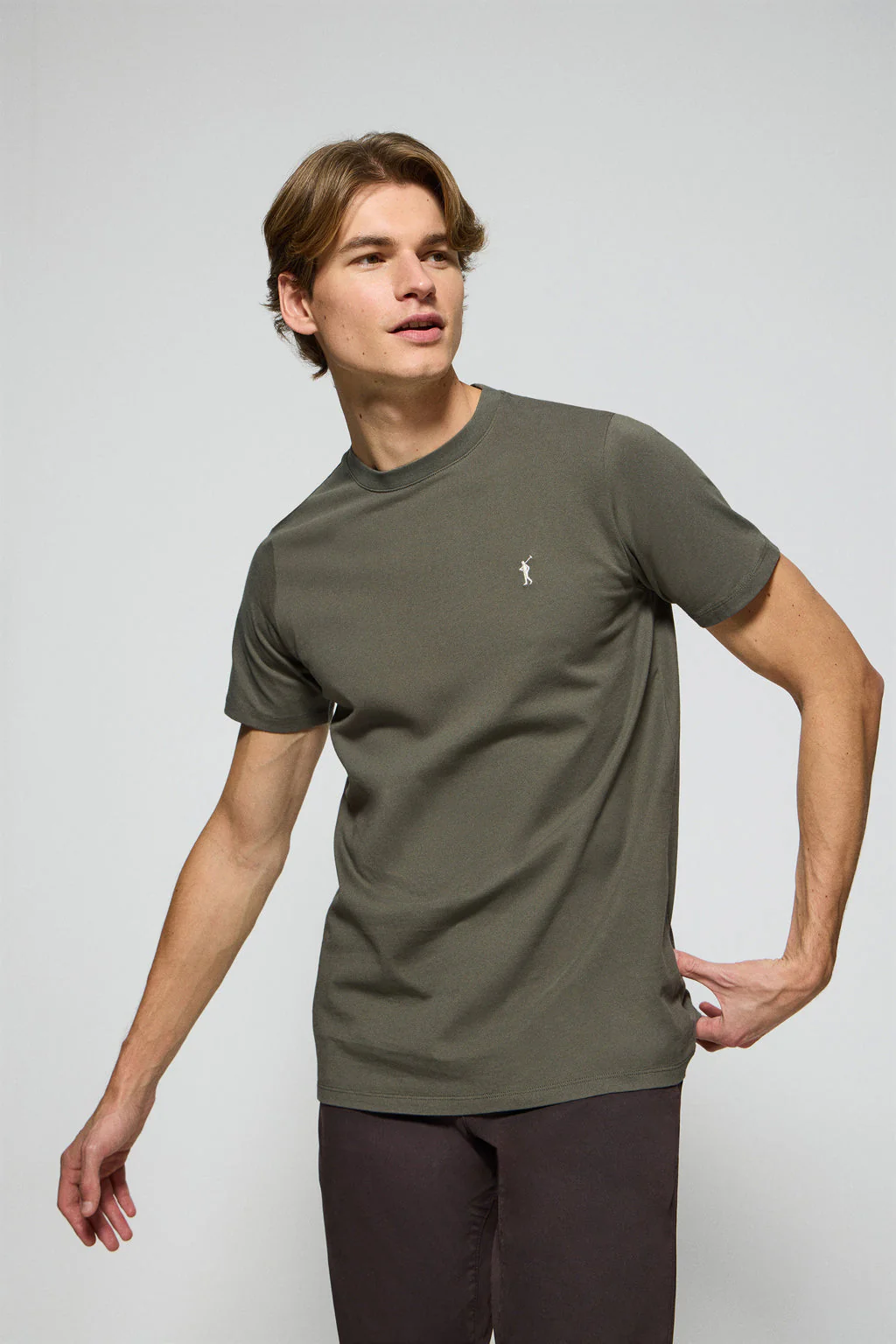 Camiseta verde militar con cuello redondo y logo bordado Rigby Go