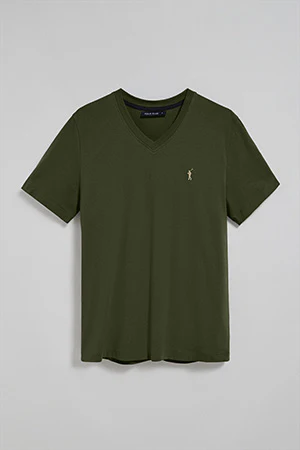 Camiseta verde con cuello de pico y logo bordado Rigby Go - Image 2