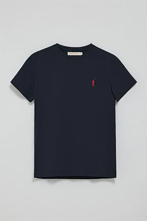 Camiseta azul marino de cuello redondo con bordado Rigby Go - Image 9
