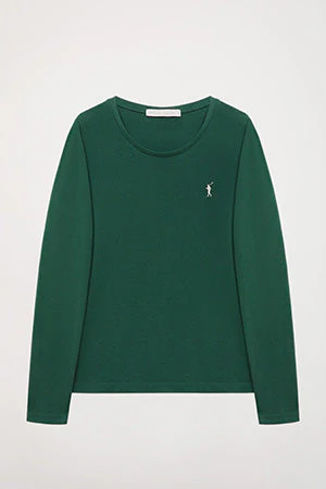 Camiseta básica de manga larga verde botella con logo Rigby Go - Image 10