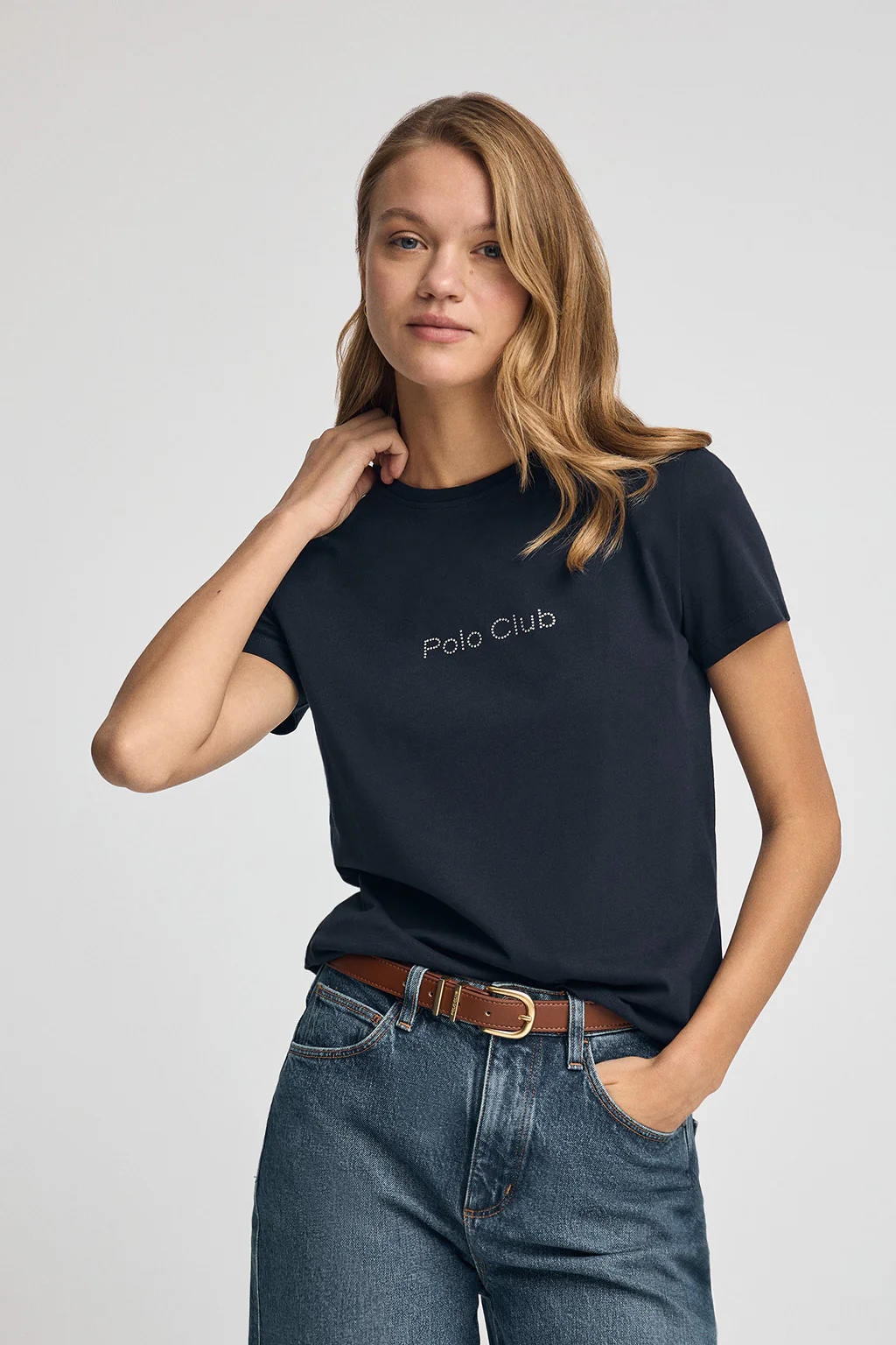 Camiseta azul marino de manga corta con brillantes Polo Club