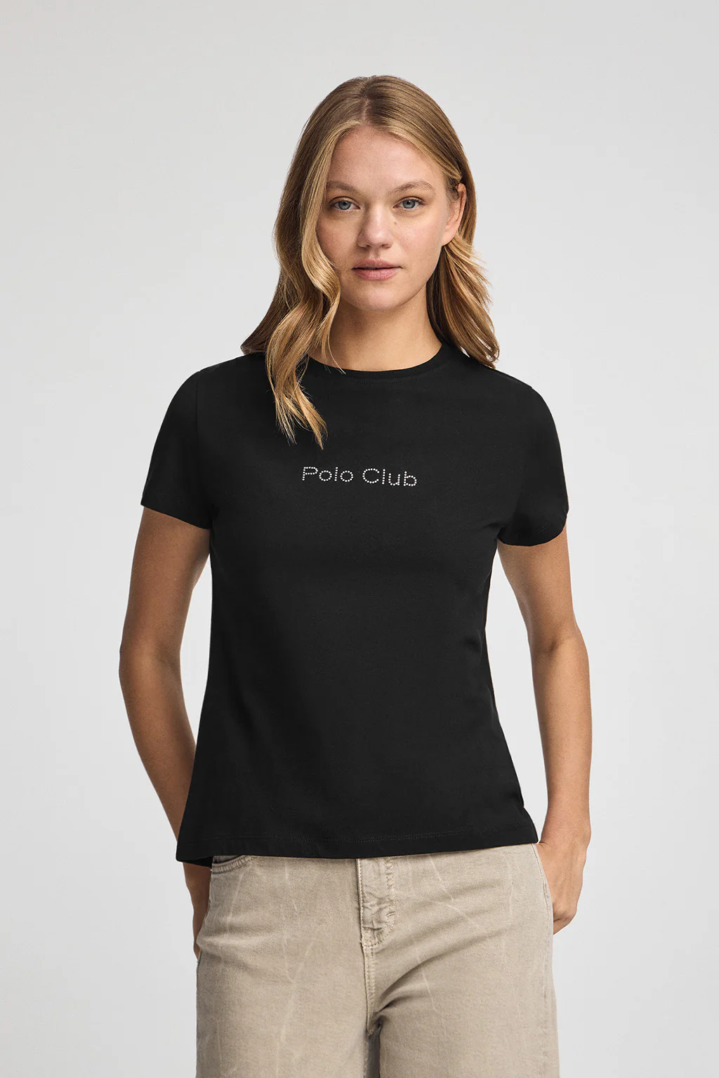 Camiseta negra de manga corta con brillantes Polo Club - Image 3