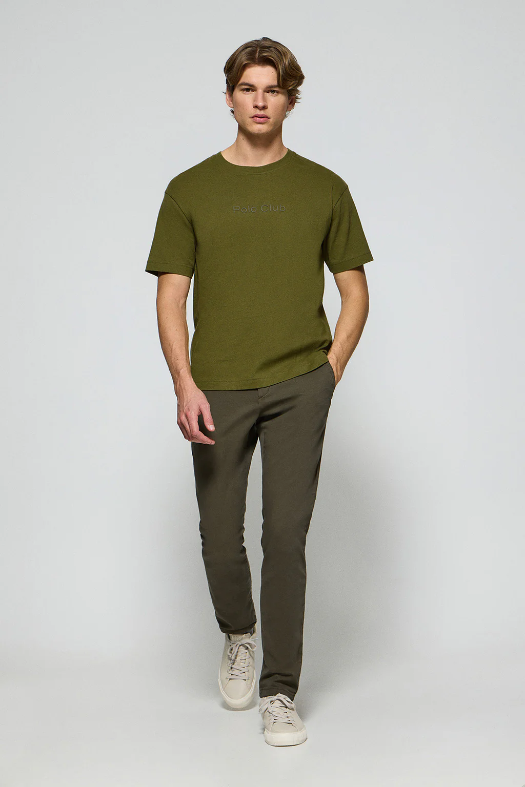 Camiseta verde caqui de manga corta y cuello redondo con logotipo Polo Club - Image 3