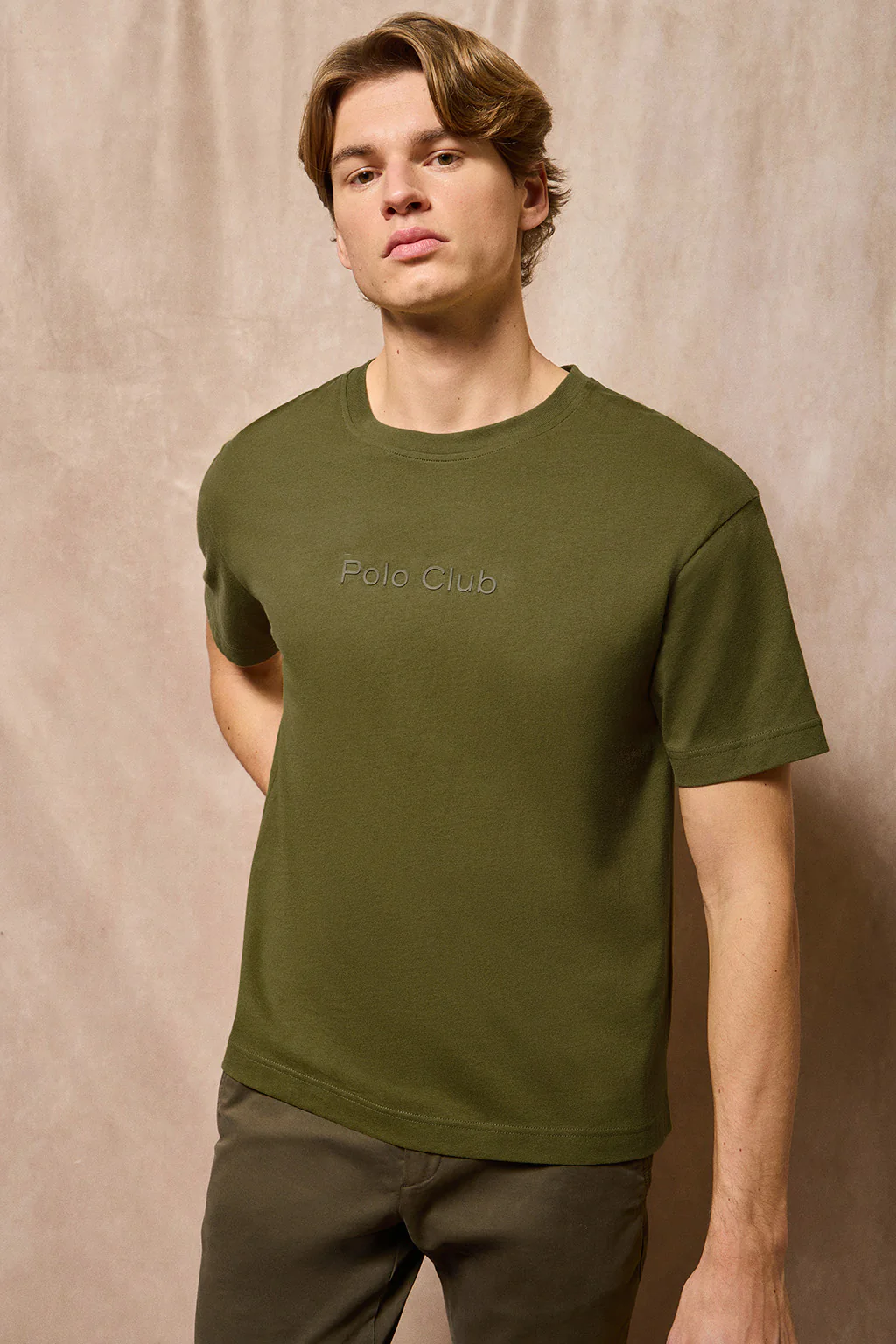Camiseta verde caqui de manga corta y cuello redondo con logotipo Polo Club - Image 4